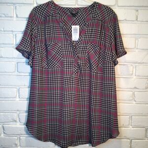 Torrid Harper Parker Plaid Georgette Flutter Sleeve PullOver Blouse Size 3X